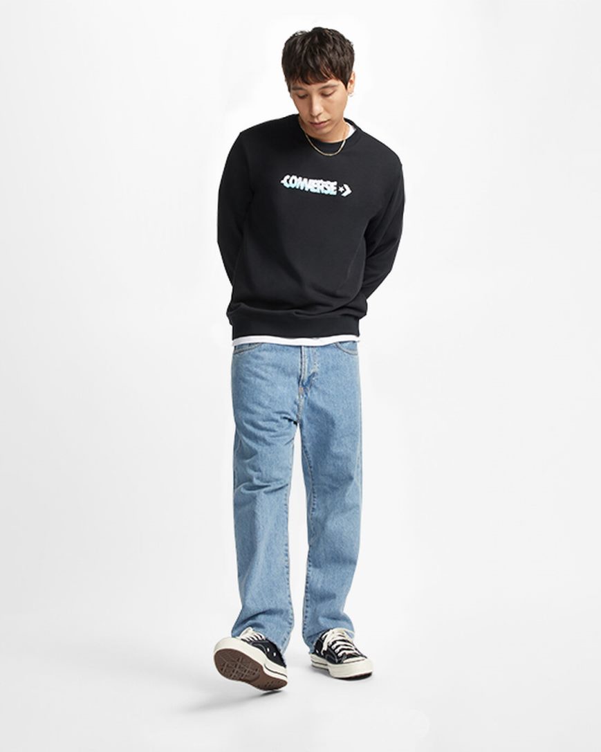 Pánské Mikiny Converse Cloud Grafická Long Sleeve Crew Černé | CZ GCAS20